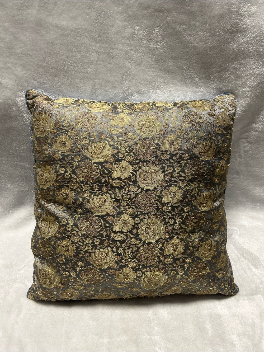 Small 15 X 15 gold blue rose floral throw decor decorative pillow